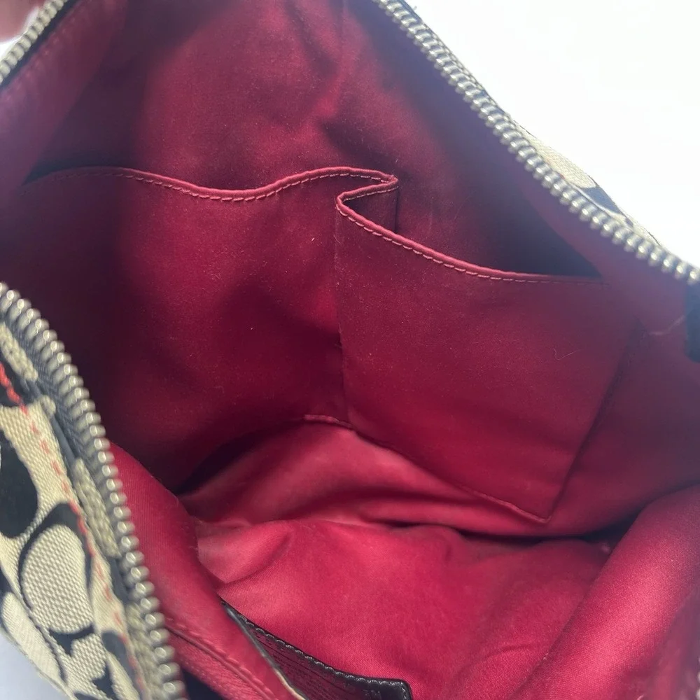Coach Signature Monogram Hobo Shoulder Bag Black Tan Red Canvas No G1282-21186